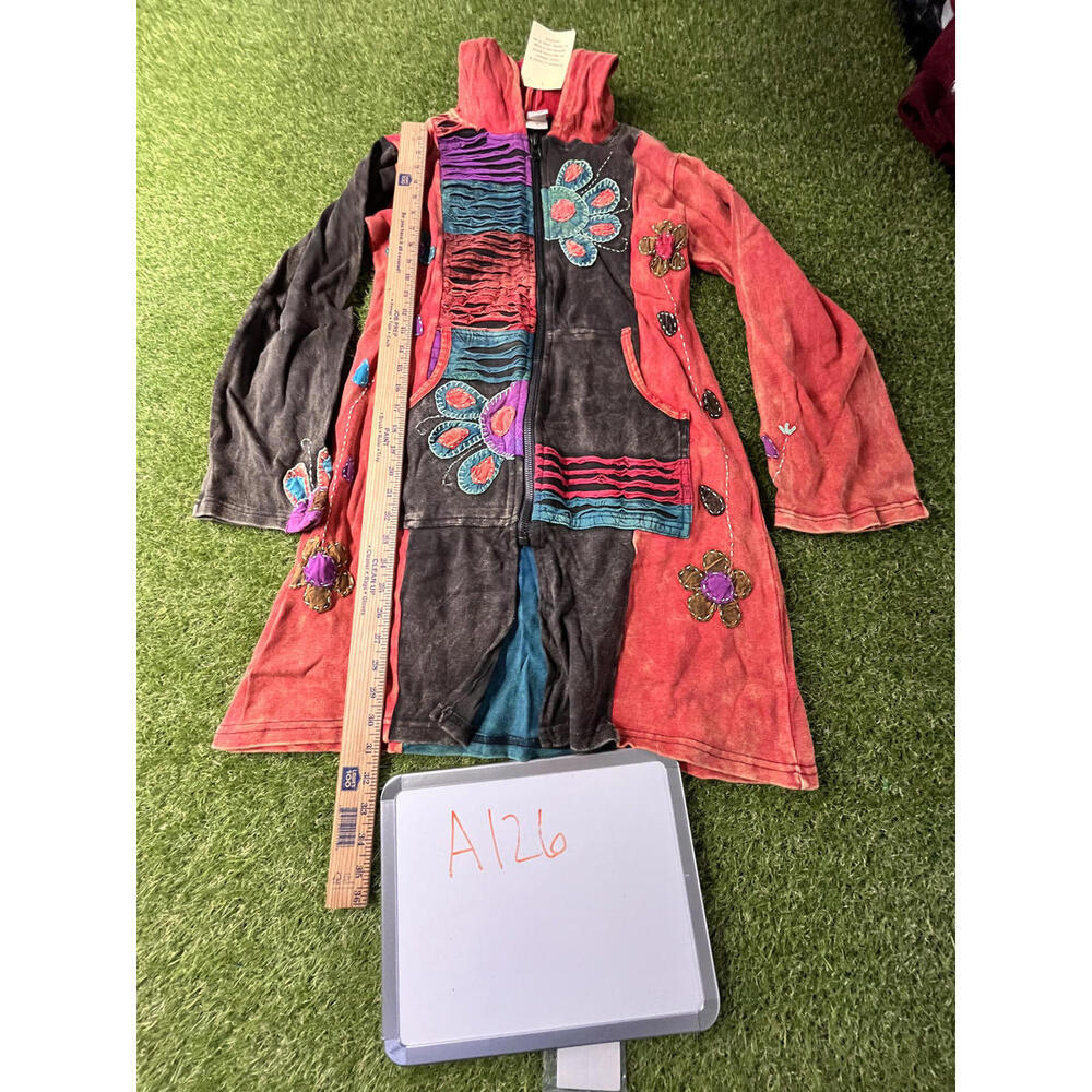 Aller Simplement Embroidered Colorful Cotton Hooded Jacket Medium India Distress